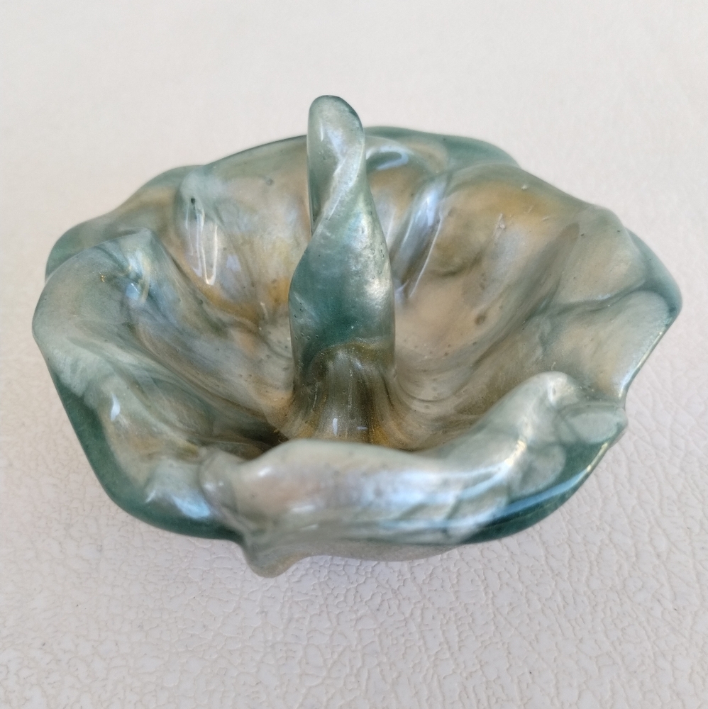 Handcrafted Flower Resin Ring Holder Bluegreen Pearly Shimmer